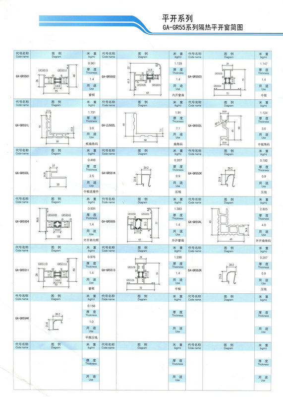 GA-GR55系列隔热平开窗简图 广澳铝材,广东华